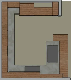 Cocina empotrada en G, vista de planta